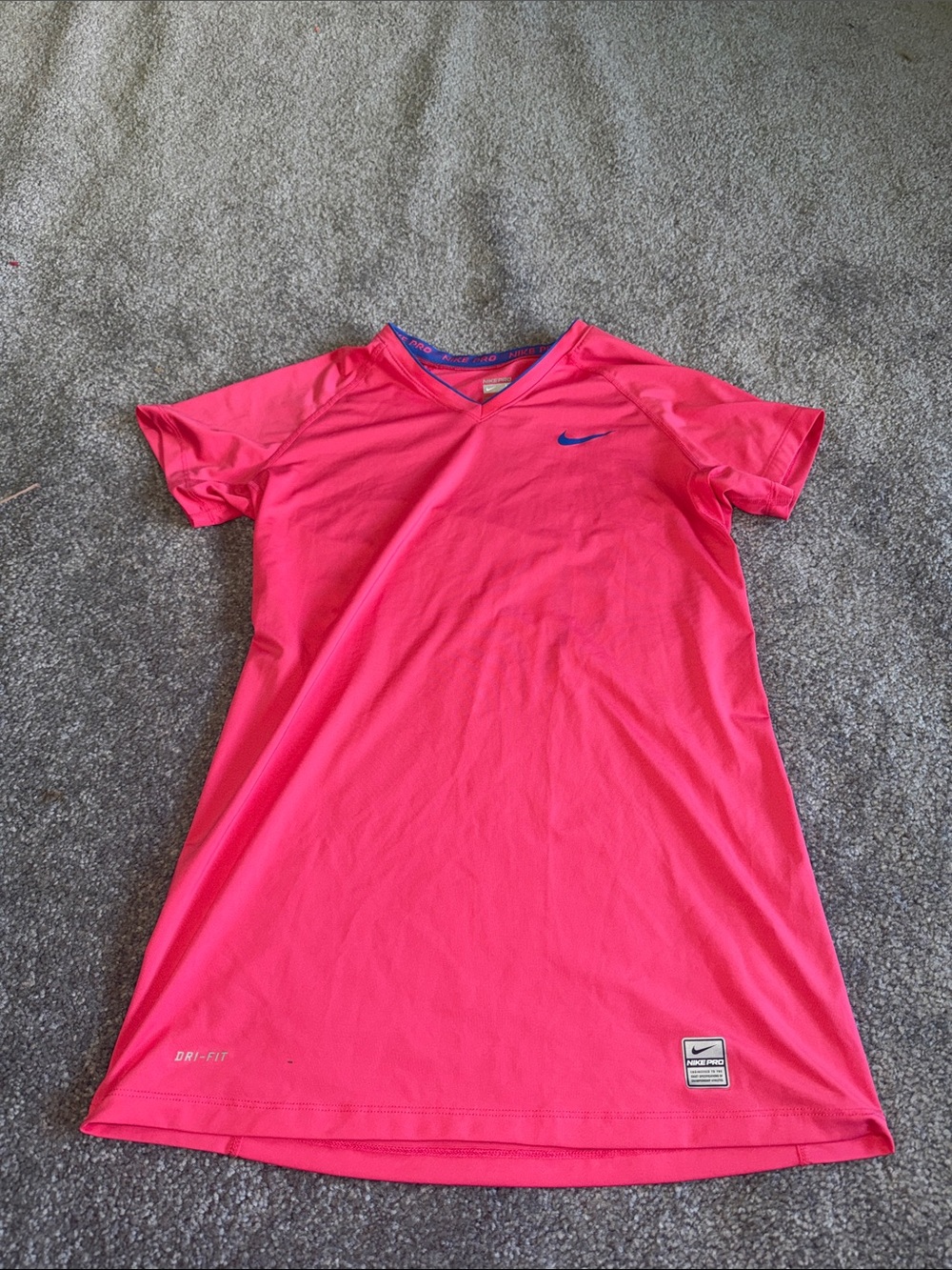 Nike Hot Pink V-Neck Dri-FIT Sport Tee Dress with Navy Swoosh